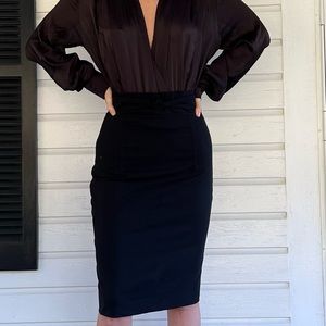 Oscar de la Renta Black Stretch Wool Pencil Skirt - Vintage